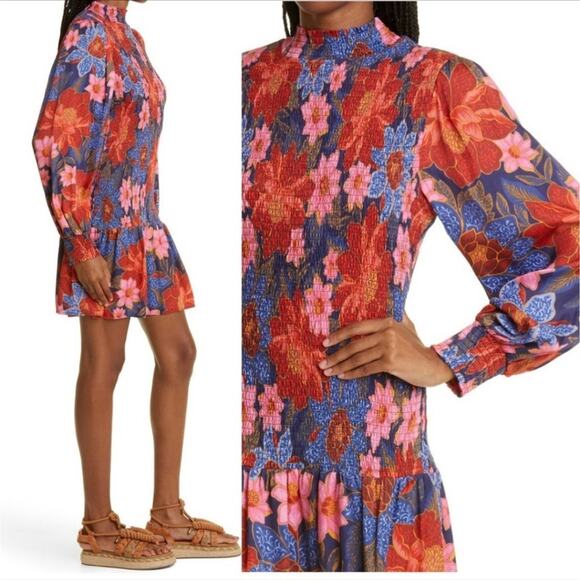 FARM Rio Navy Garden Smocked Mini Dress | Medium | EUC! - Picture 1 of 10